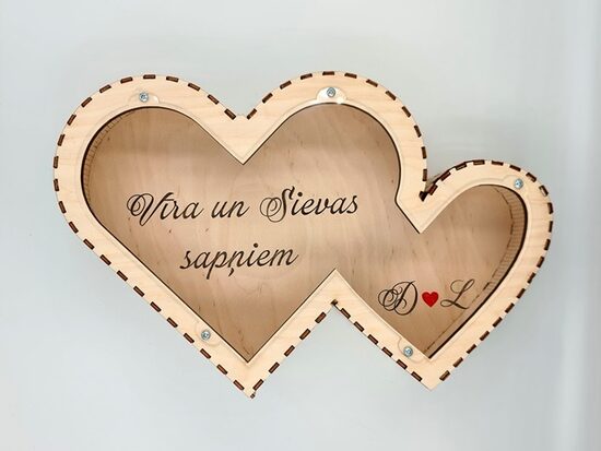 Personalizēta dubultās sirds formas krājkase, lielā