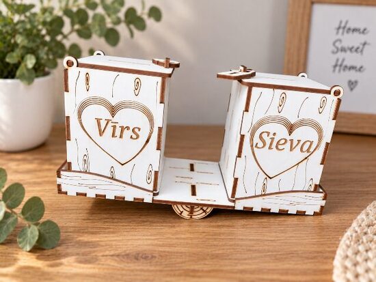 Personalizēta dubultā koka krājkase pārim “Vīrs un Sieva”